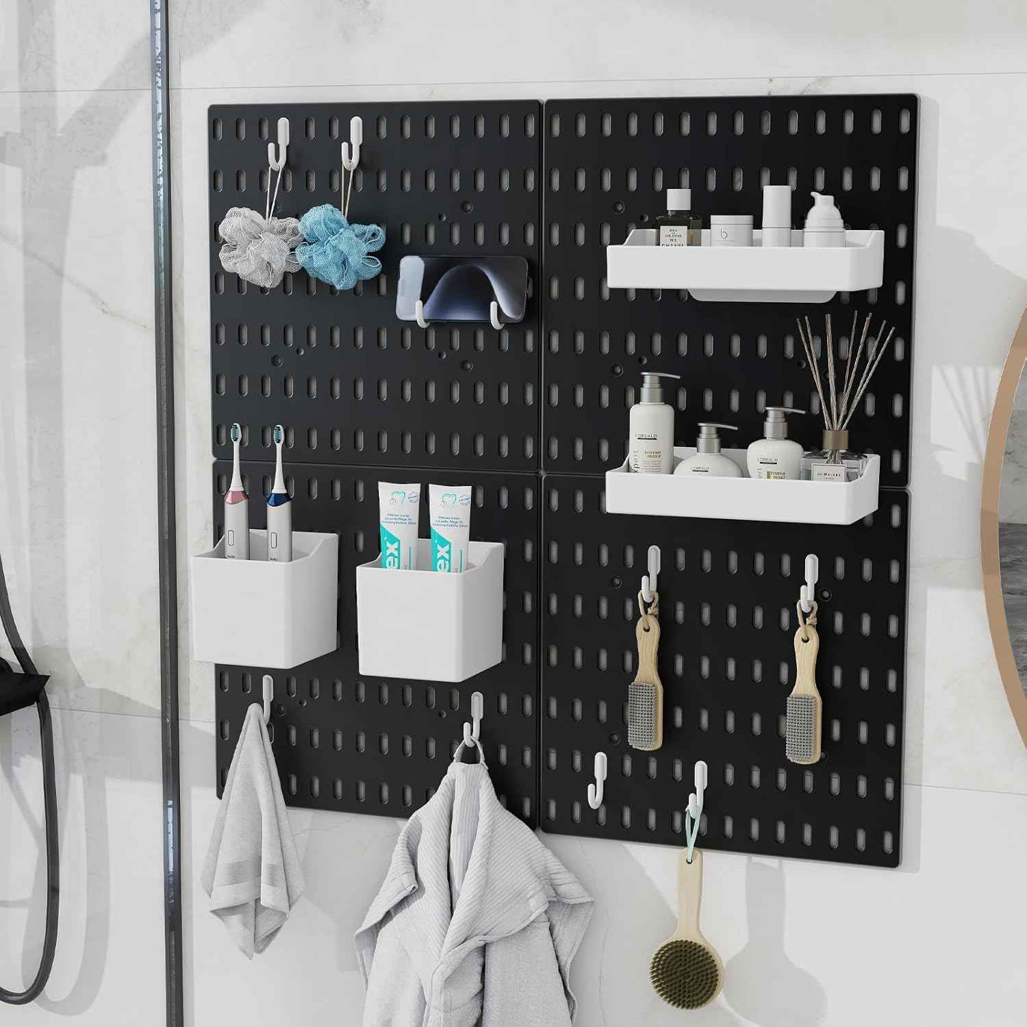 CARLA HOME Pegboard Wall Organizer Kit – 2 Black Modular Pegboards with 10 Accessories for Office, Gaming & Home Storage