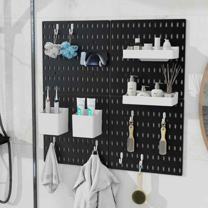 CARLA HOME Pegboard Wall Organizer Kit – 2 Black Modular Pegboards with 10 Accessories for Office, Gaming & Home Storage