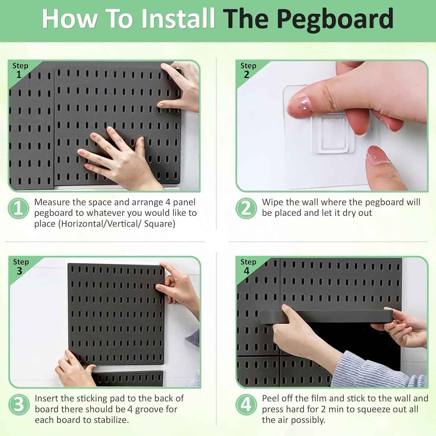 CARLA HOME Pegboard Wall Organizer Kit – 2 Black Modular Pegboards with 10 Accessories for Office, Gaming & Home Storage