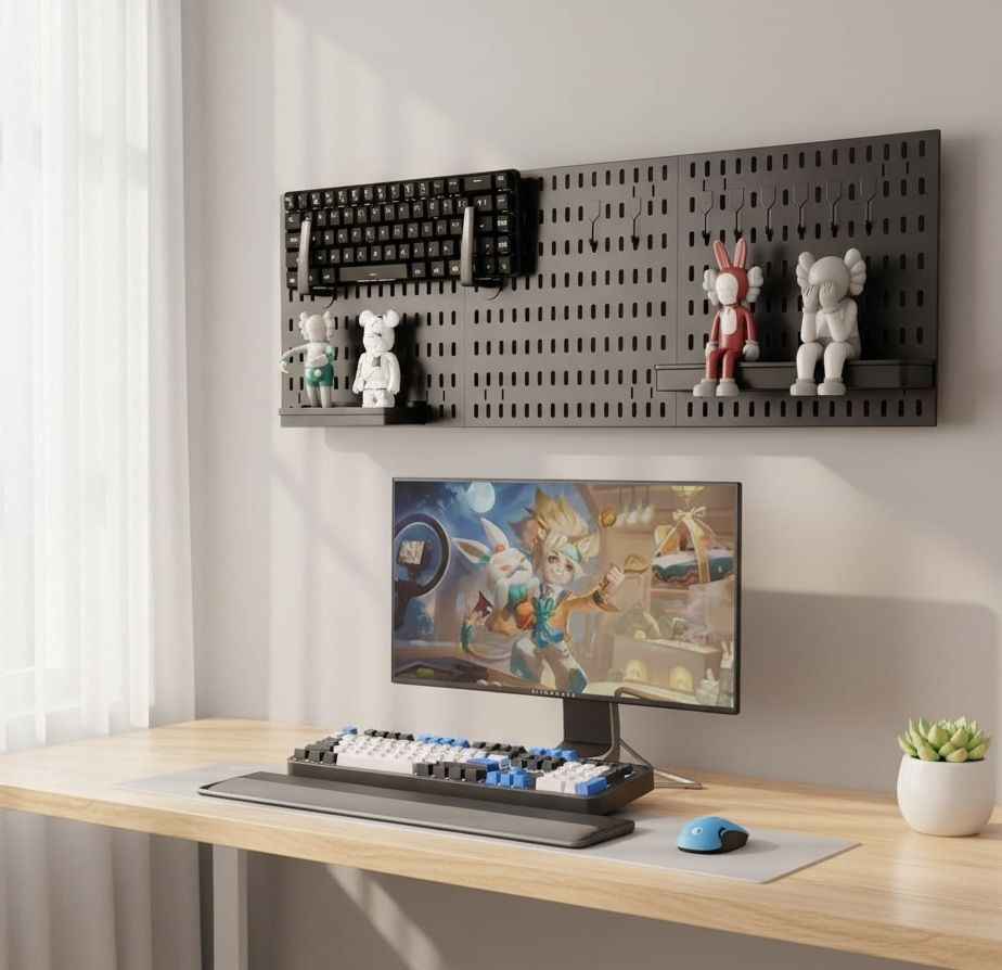 CARLA HOME Pegboard Wall Organizer Kit with 3 Modular Black Panels & 17 Accessories for Gaming, Office & Craft Storage