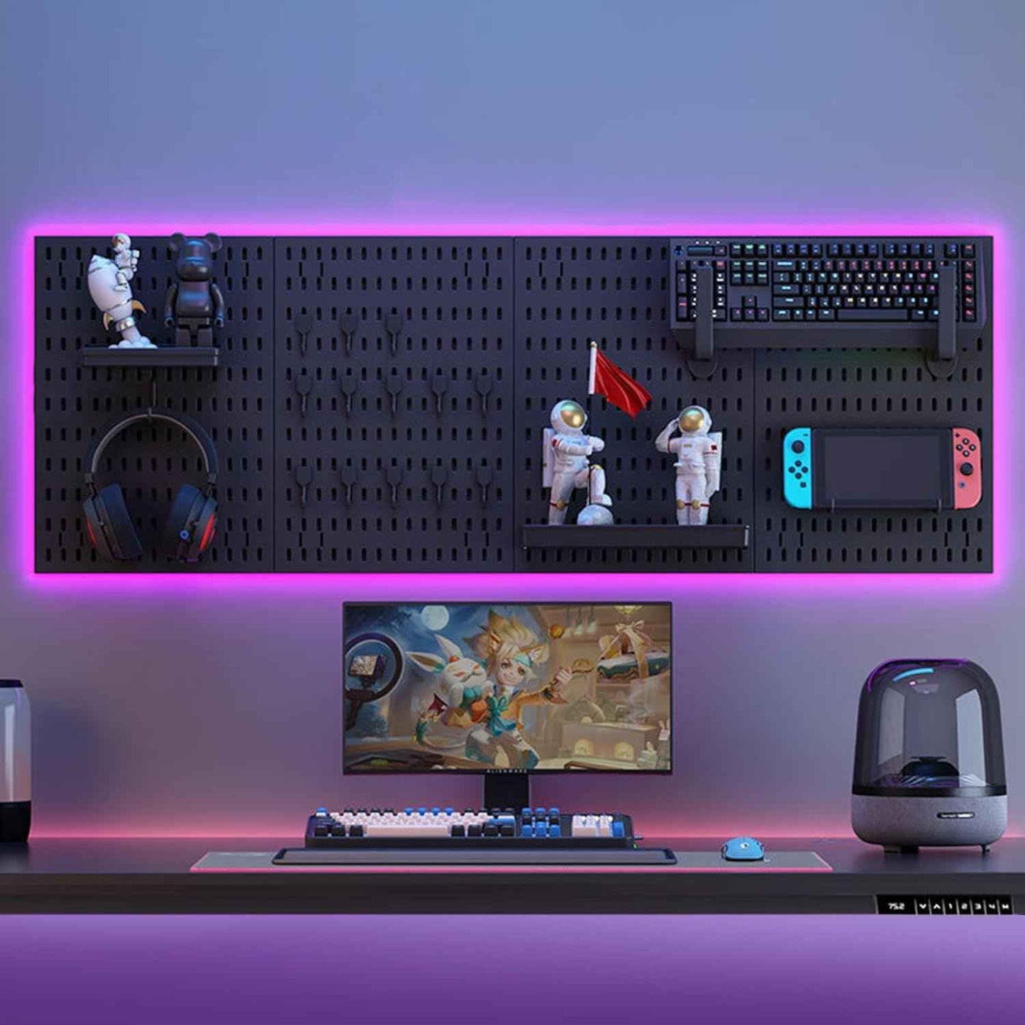 CARLA HOME Pegboard Wall Organizer Kit with 4 Modular Black Pegboards & 19 Accessories for Gaming, Office & Craft Storage (Black)