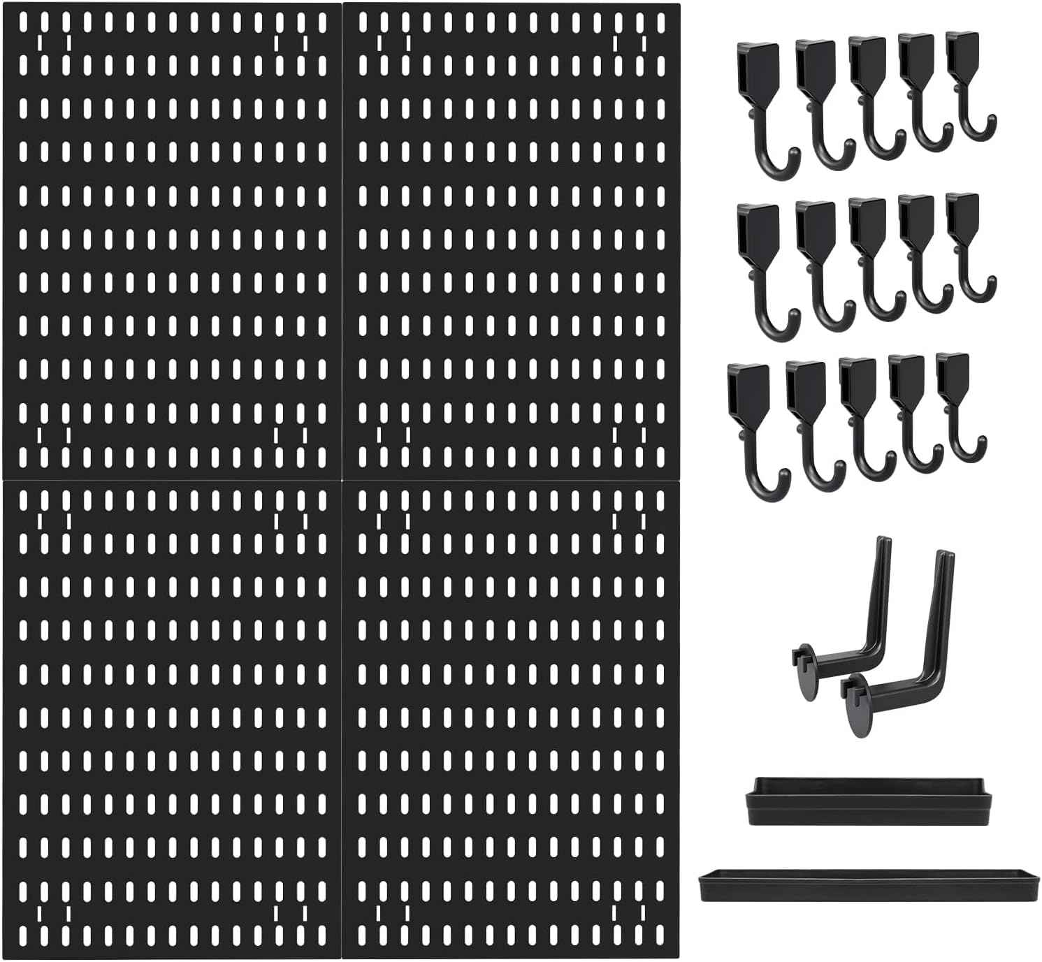 CARLA HOME Pegboard Wall Organizer Kit with 4 Modular Black Pegboards & 19 Accessories for Gaming, Office & Craft Storage (Black)