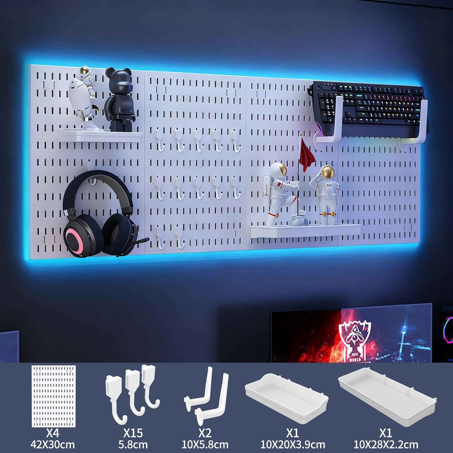 CARLA HOME Pegboard Wall Organizer Kit with 4 Modular Black Pegboards & 19 Accessories for Gaming, Office & Craft Storage (White)