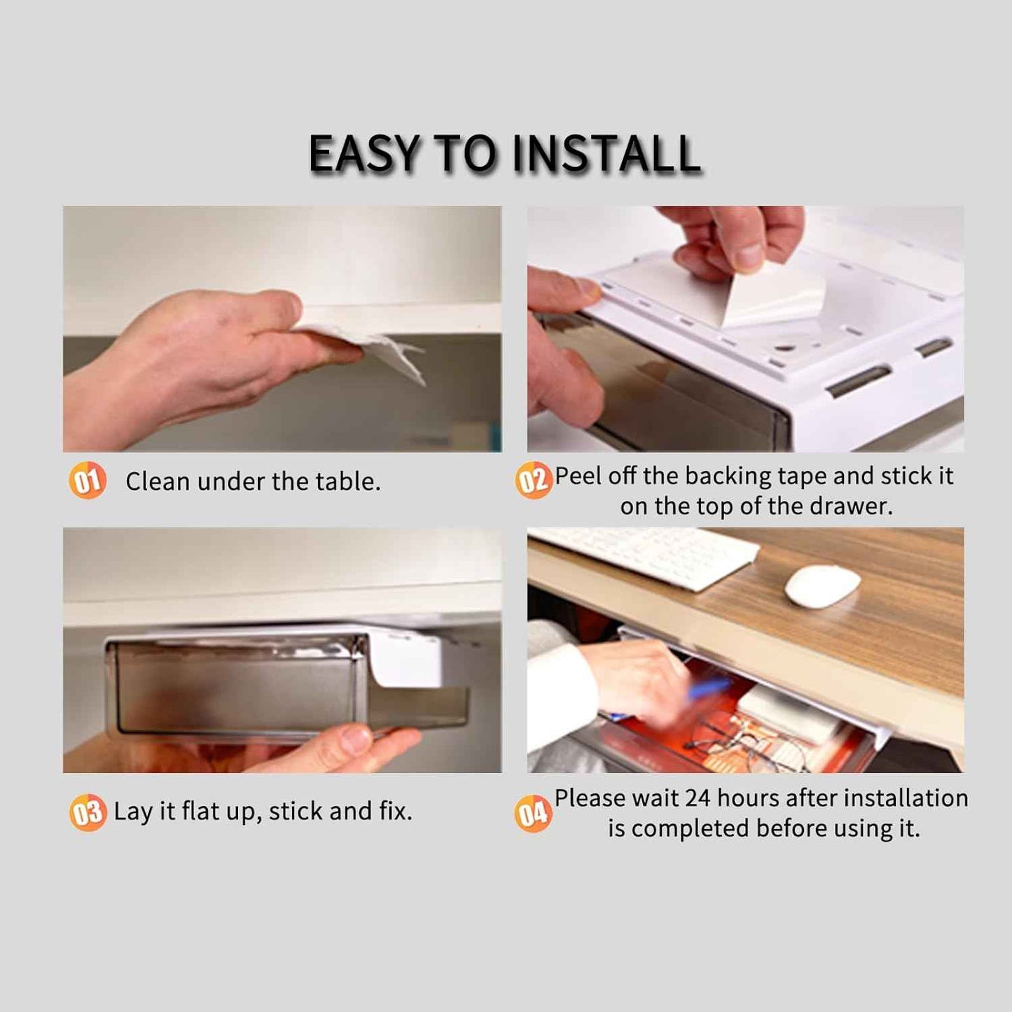 CARLA HOME 3‑Pack Under Desk Storage Drawers Hidden Pull‑Out Organizer for Office & Home