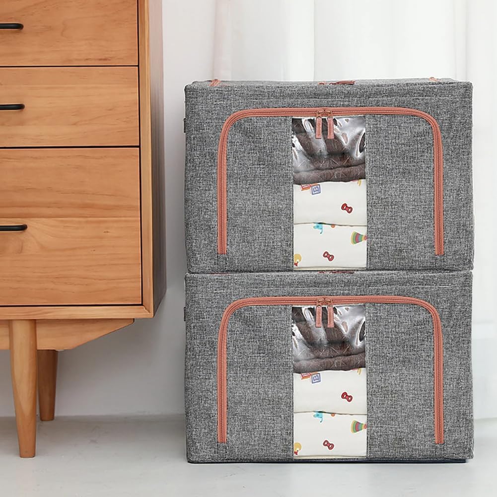 CARLA HOME 3 pack Large Clothes Storage Bins with Lids for Clothing, Bedding, Blankets, Toys (66L capacity - Grey)