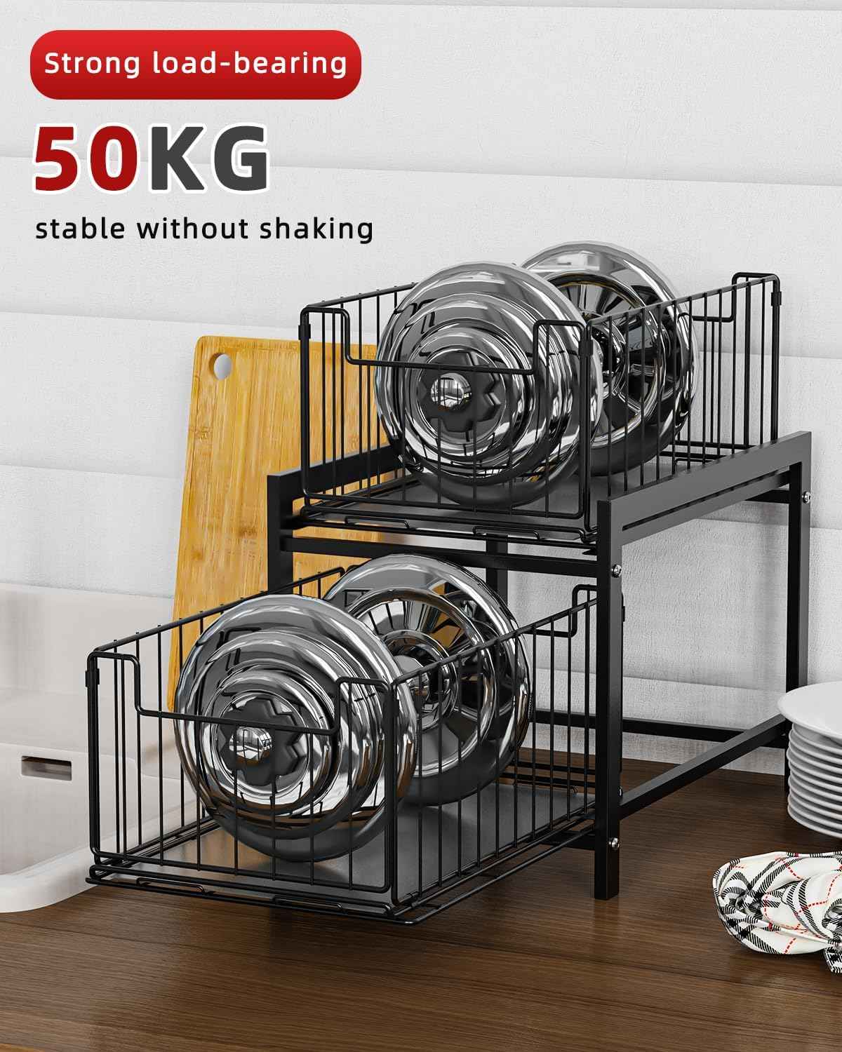 CARLA HOME 2 Tier Sliding Cabinet Organizer Drawer Storage Rack for Kitchen or Bathroom