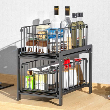 CARLA HOME 2 Tier Sliding Cabinet Organizer Drawer Storage Rack for Kitchen or Bathroom