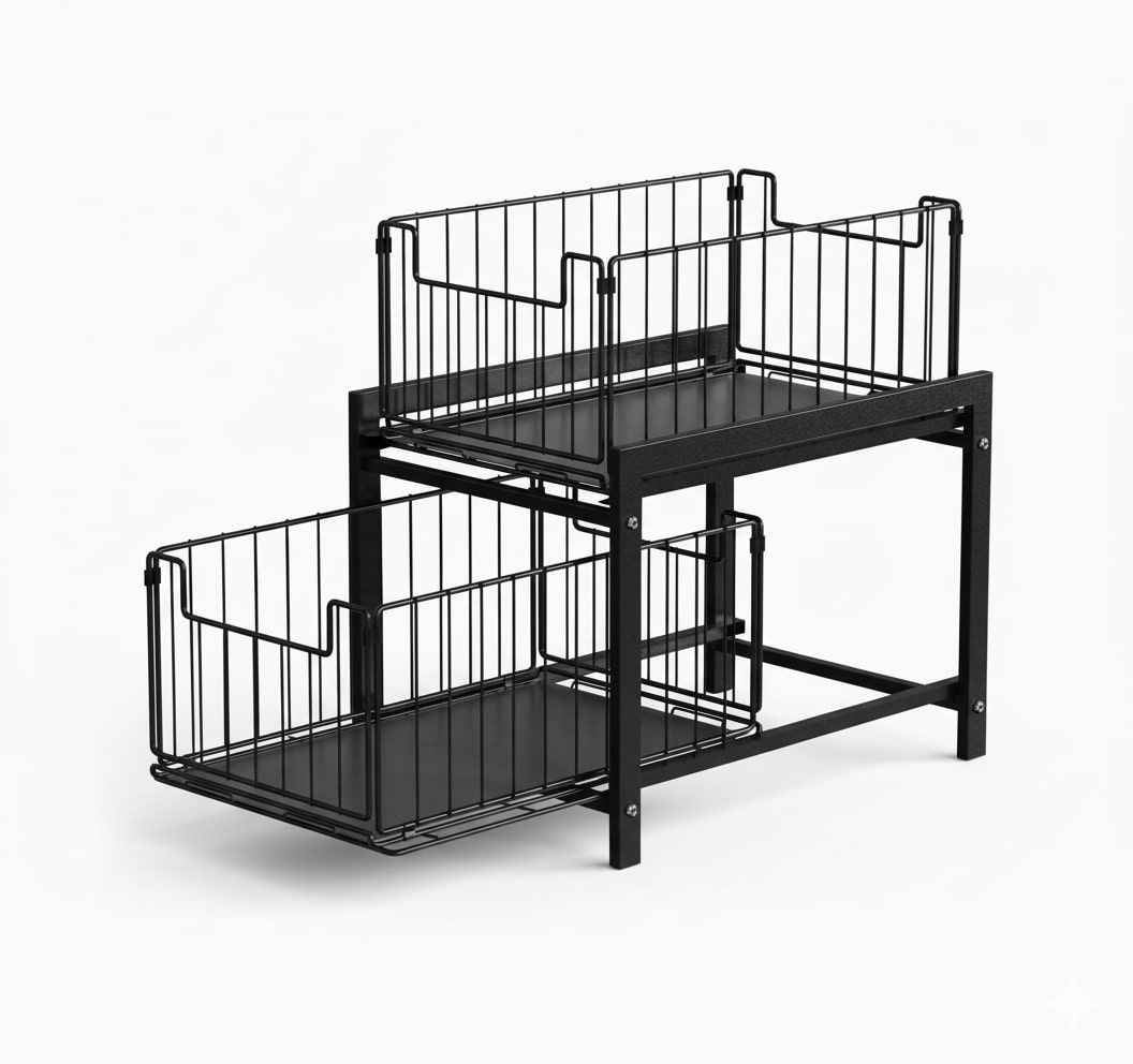 CARLA HOME 2 Tier Sliding Cabinet Organizer Drawer Storage Rack for Kitchen or Bathroom