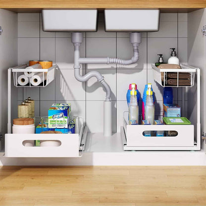 CARLA HOME 2 Tier Under Sink Organiser with Sliding Drawers for Kitchen & Bathroom