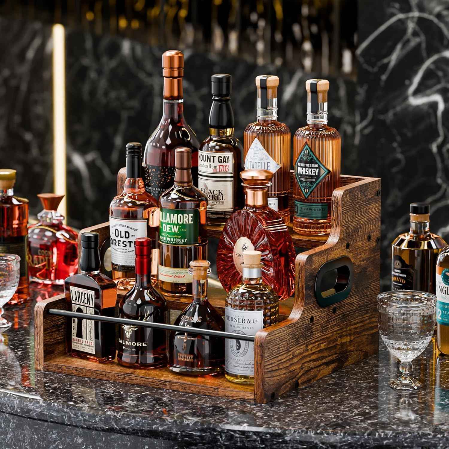 CARLA HOME 3-Tier Liquor Bottle Display Shelf Rack Bar Organizer for Whiskey, Wine, Coffee Syrups, Spirits & Bottles