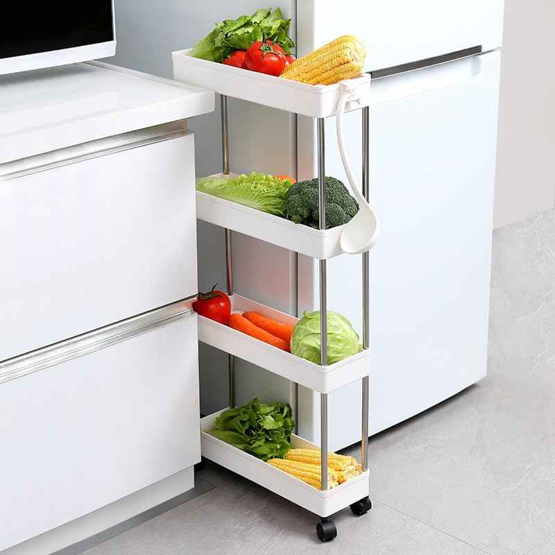CARLA HOME Slim Storage Cart Organizer Trolley with Wheels for Kitchen, Bathroom, Laundry & Narrow Spaces (4 tier)