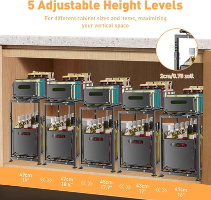 CARLA HOME 2-Tier Under Sink Organizer with Sliding Drawers & Height Adjustable for Kitchen Bathroom Cabinet Organization