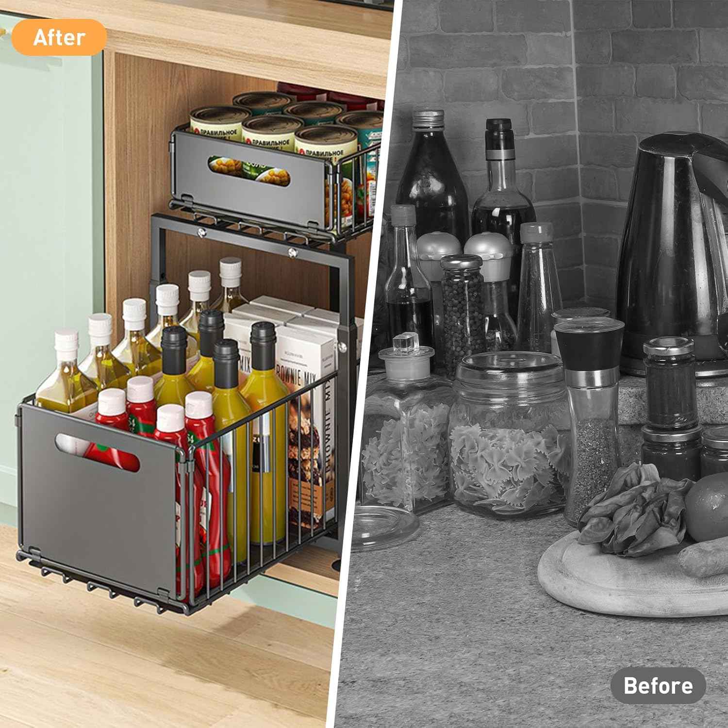 CARLA HOME 2-Tier Under Sink Organizer with Sliding Drawers & Height Adjustable for Kitchen Bathroom Cabinet Organization