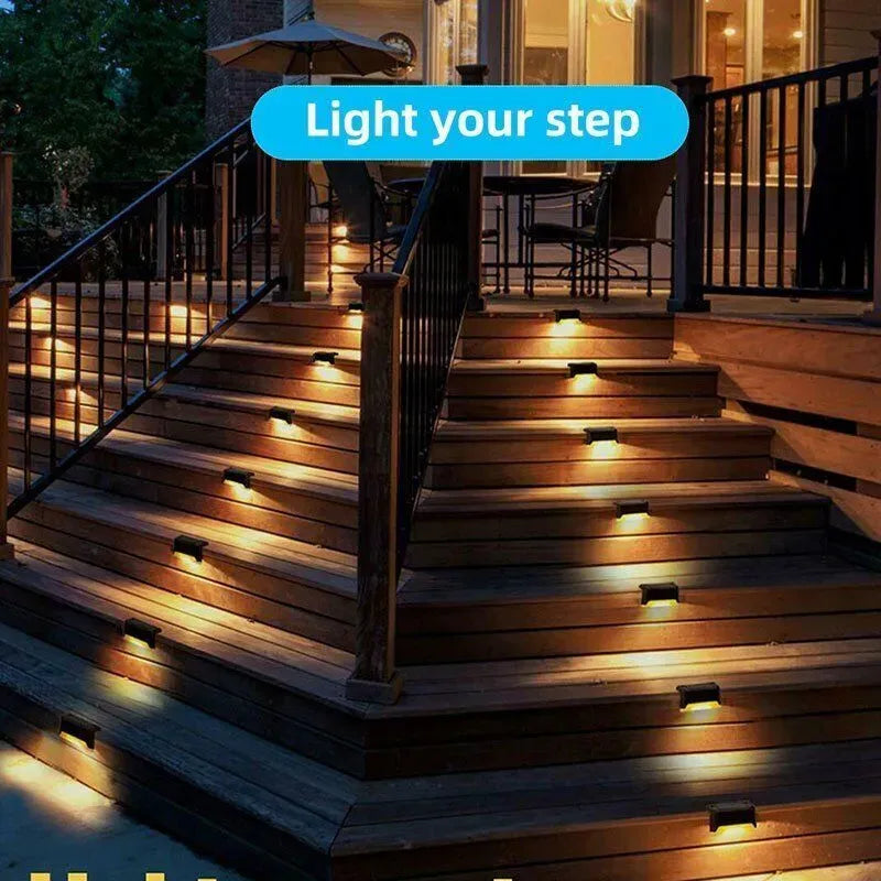 Multicoloured warm Outdoor Solar LED Deck Lights - Black, 8-Pack, Waterproof for Garden, Patio, Pathway, and Stairs