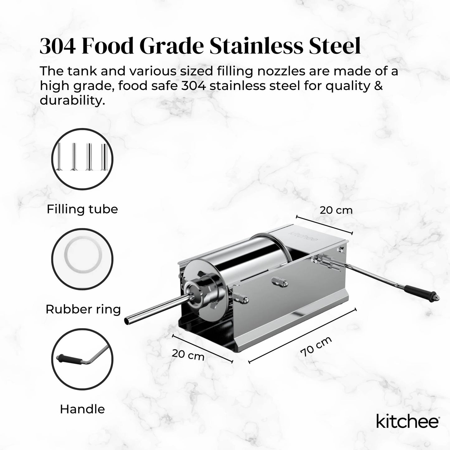 7L Manual Horizontal Sausage Filler - Stainless Stuffer Meat Press Machine