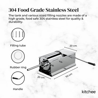 7L Manual Horizontal Sausage Filler - Stainless Stuffer Meat Press Machine