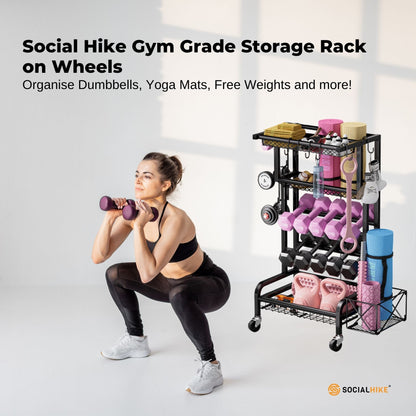 Social Hike Gym Equipment Storage Rack on Wheels - Dumbbells Weights Organiser