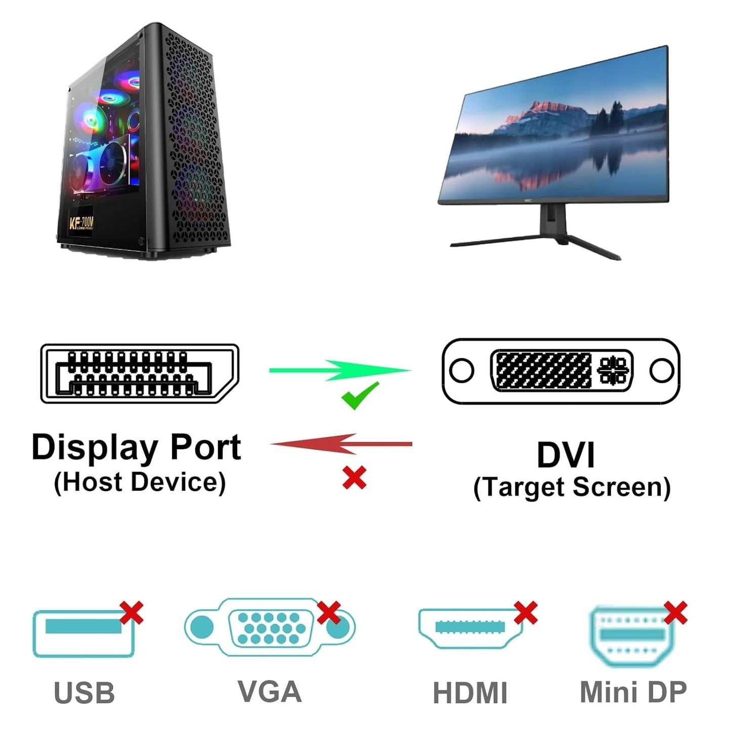 BENFEI 000125BK-10F DisplayPort to DVI Cable Male-Male Gold-Plated Cord Cable 3Mlated
