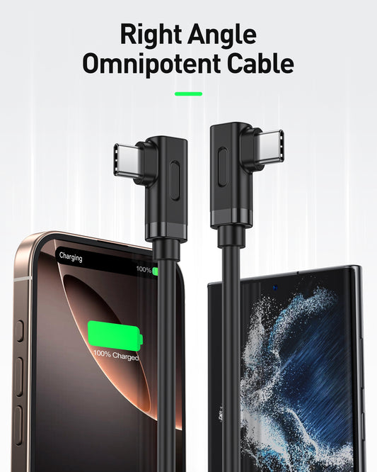 BENFEI 429BK-3M Right Angle USB C Cable 90-Degree, USB 2.0 Type C Charger Cable 3A Fast Charging, Nylon Braided USB-C to USB-C Cord