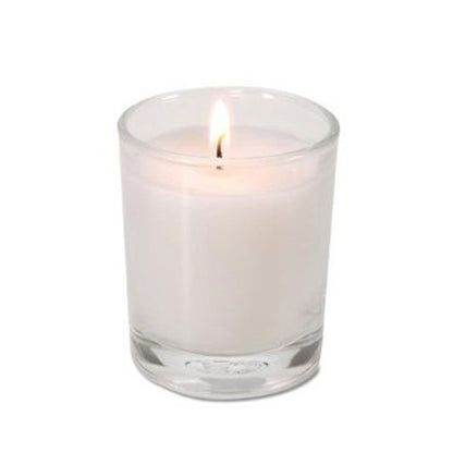 25 White Wax Clear Glass Holder Votive Candle - Wedding Event Centrepiece Table Decoration