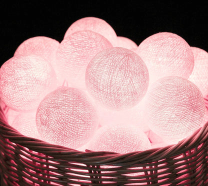 50 Ball Pastel Pink LONG 5m String Light Battery Box 5cm Cotton Ball  Christmas Birthday Bbay Girl Special Occasion Decoration
