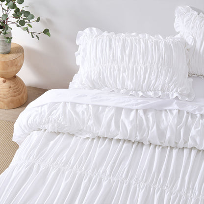 Vintage Design Homewares Haven White Washed Cotton Ruched Quilt Cover Set King