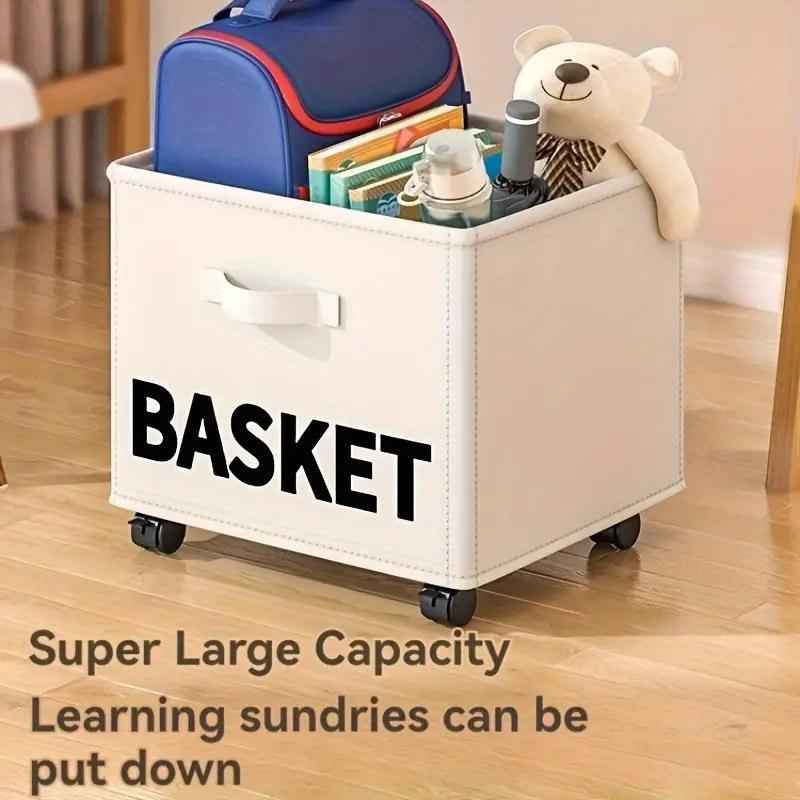 Rolling Storage Basket with Wheels for Under Desk or Shelf Organisation - Beige