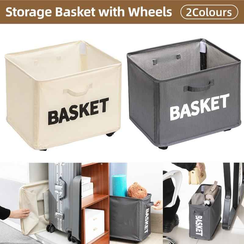 Rolling Storage Basket with Wheels for Under Desk or Shelf Organisation - Grey