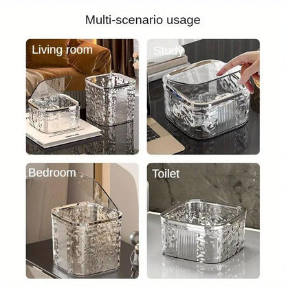 Desktop Mini Trash Can Small Waste Bin Storage Bucket for Office Kitchen Home - White-S