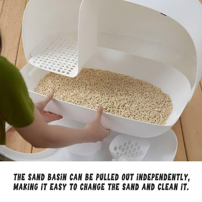 Cat Litter Box Semi-closed Cat Supplies Cat Toilet Drawer Large Cat Litter Box - White