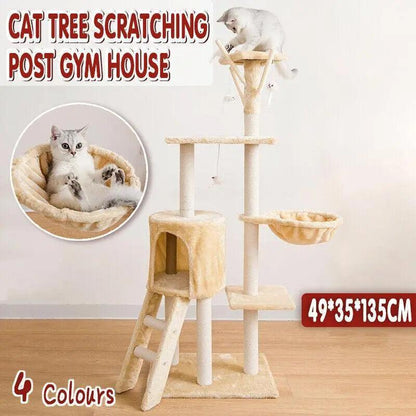 Cat Tree Scratching Post Gym House Condo Scratcher Furniture Tower - Grey-Black