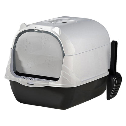 Enclosed Cat Litter Box Lid Scoop Splash Proof Lift Top Removable Toilet Tray - Blue Yellow