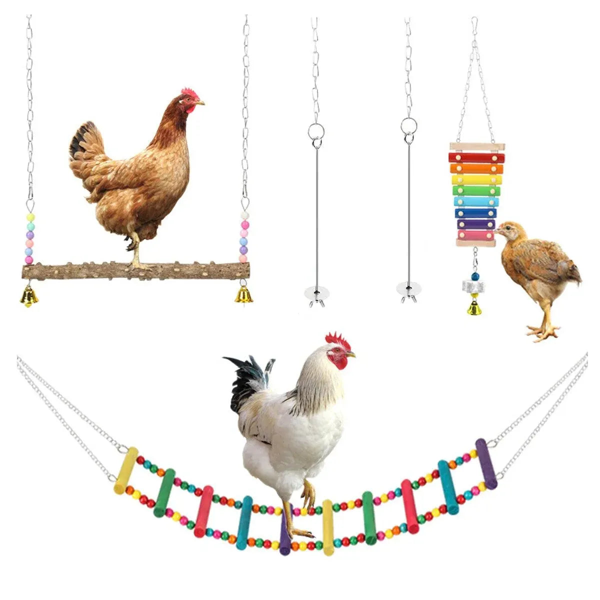Chicken Activity Toy Set with Swing, Ladder and Xylophone - 5 Pieces