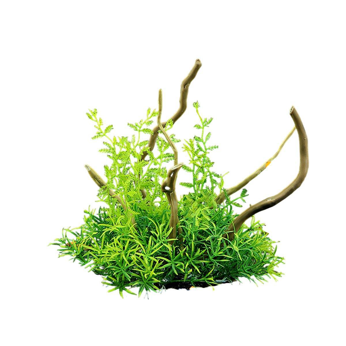 Aquarium Landscaping Decoration Artificial Wood and Plants Fish Tank Ornament - CM3901-Green