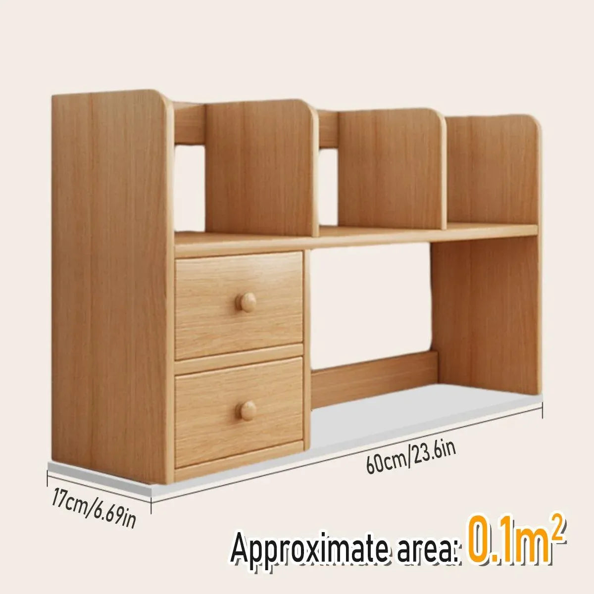 Natural-Finish Desktop Shelf with Two Drawers - 1 Piece