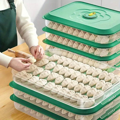 3/4 Layer Large Capacity Dumpling Box Sealed Fresh Wonton Storage Container - Green-3 Layer
