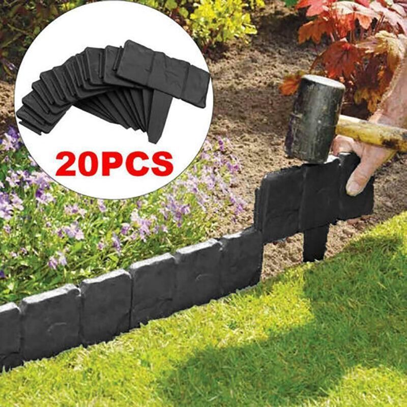 20pcs Garden Fence Edging Plastic Lawn Border for Outdoor Yard Flower Bed - Black