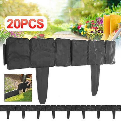 20pcs Garden Fence Edging Plastic Lawn Border for Outdoor Yard Flower Bed - Grey