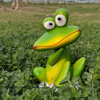 Outdoor Garden Frog Ornament Lawn Statue Animal Decor Resin Craft Sculpture - Green