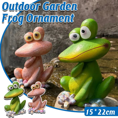 Outdoor Garden Frog Ornament Lawn Statue Animal Decor Resin Craft Sculpture - Orange