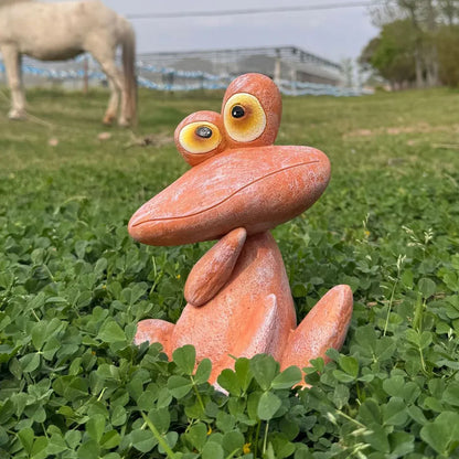Outdoor Garden Frog Ornament Lawn Statue Animal Decor Resin Craft Sculpture - Orange