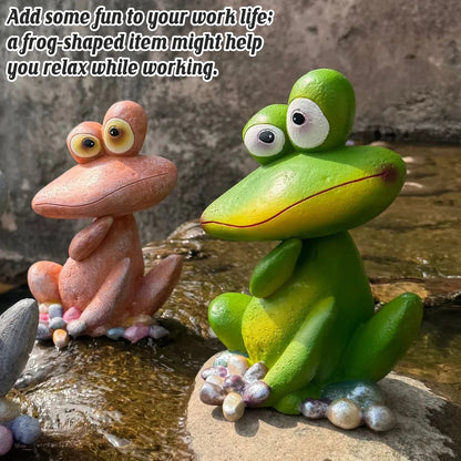 Outdoor Garden Frog Ornament Lawn Statue Animal Decor Resin Craft Sculpture - Orange