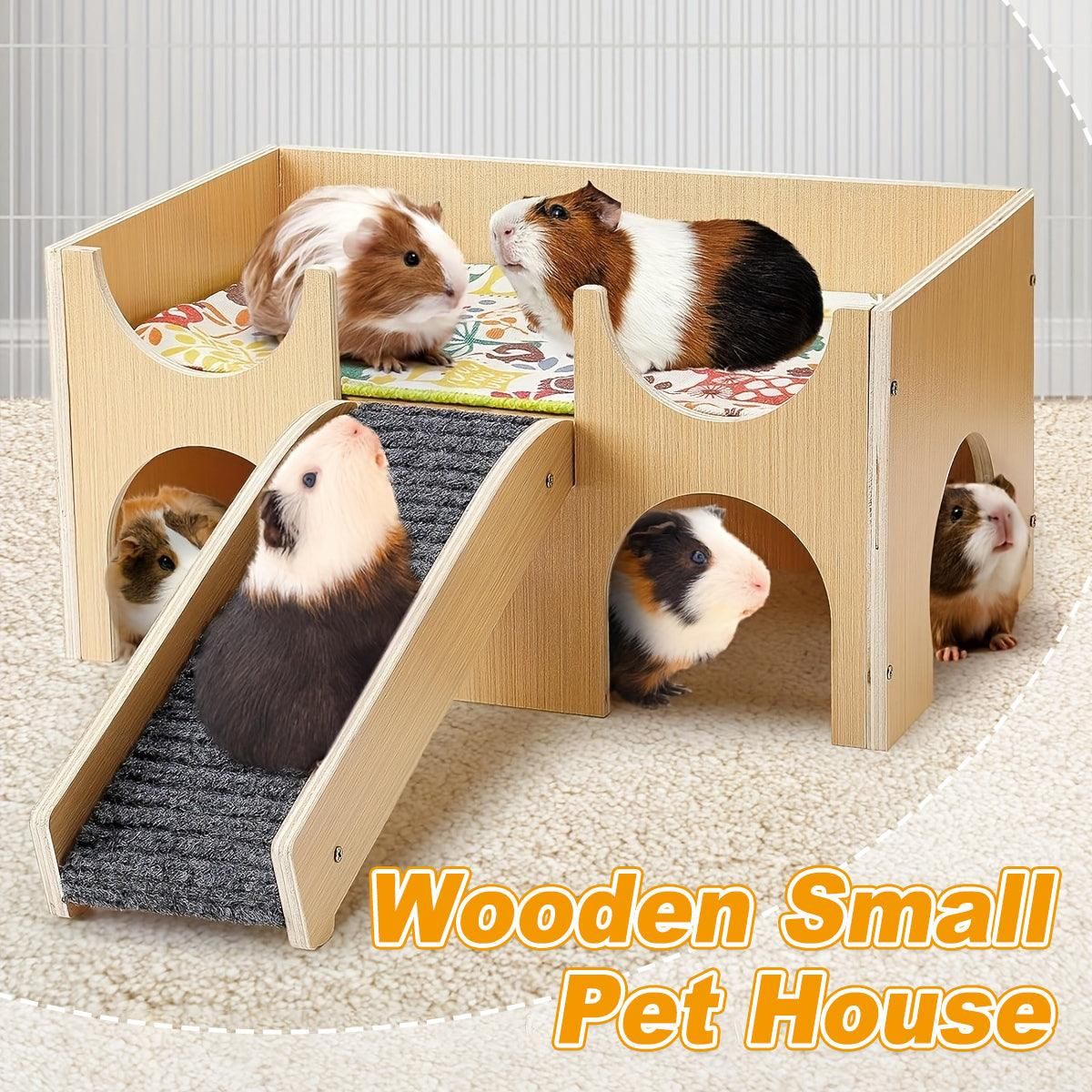 Natural-Finish Small Pet House with Ramp - 1 Piece