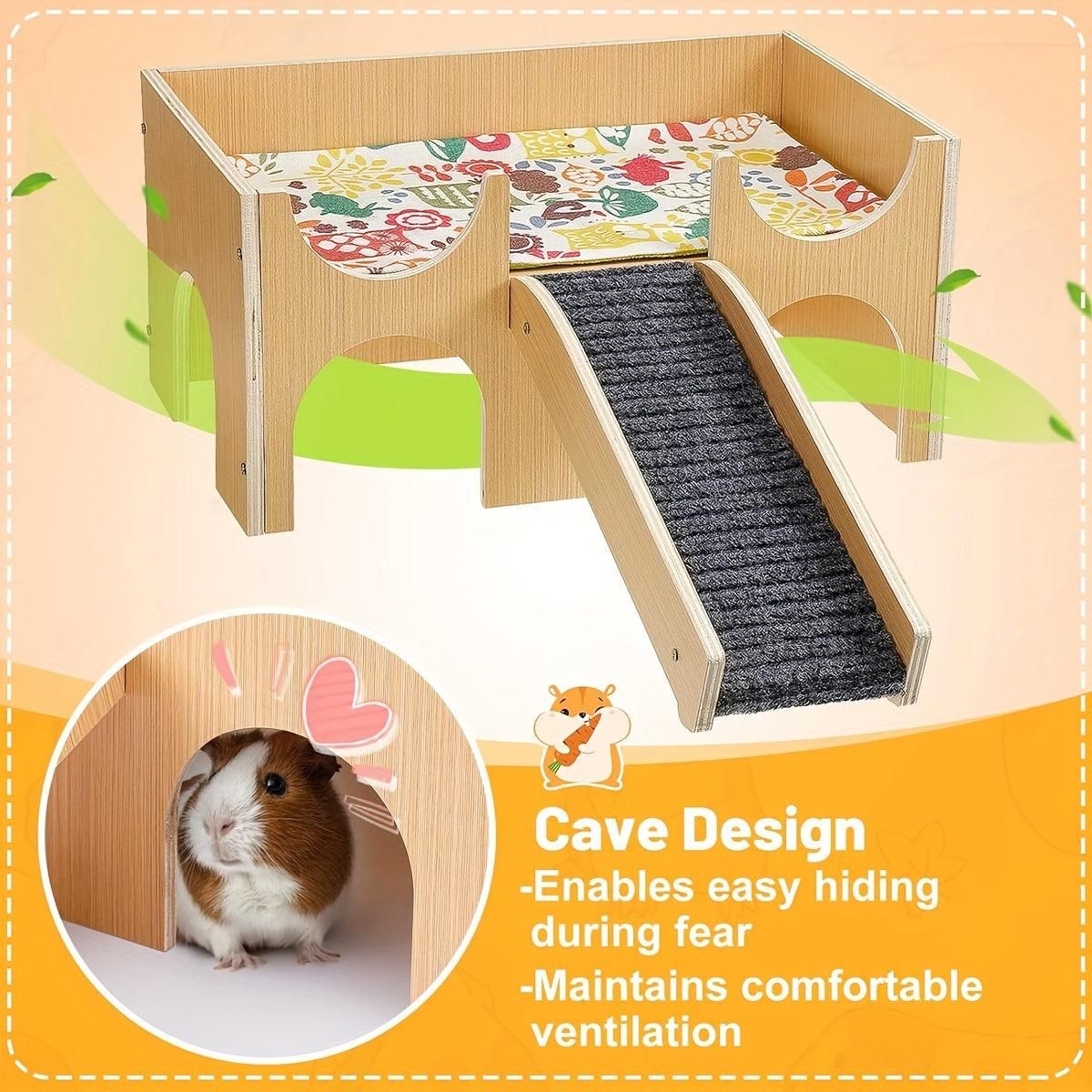 Natural-Finish Small Pet House with Ramp - 1 Piece