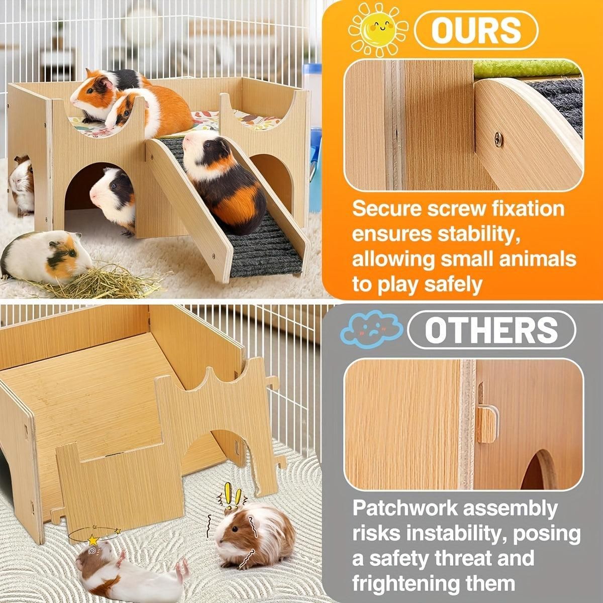 Natural-Finish Small Pet House with Ramp - 1 Piece