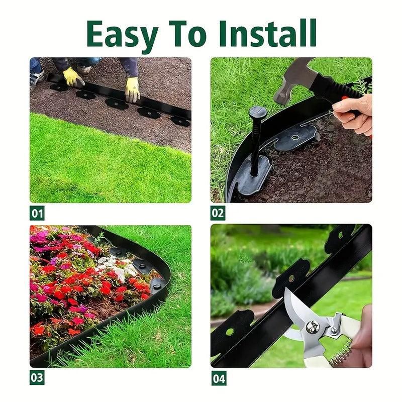 L Shaped Garden Edging Border Grass and Stone Landscape Barrier Retaining Strip - Black