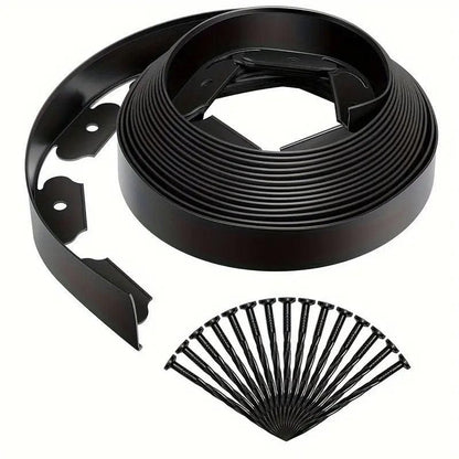 L Shaped Garden Edging Border Grass and Stone Landscape Barrier Retaining Strip - Black