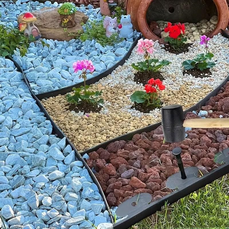 L Shaped Garden Edging Border Grass and Stone Landscape Barrier Retaining Strip - Green