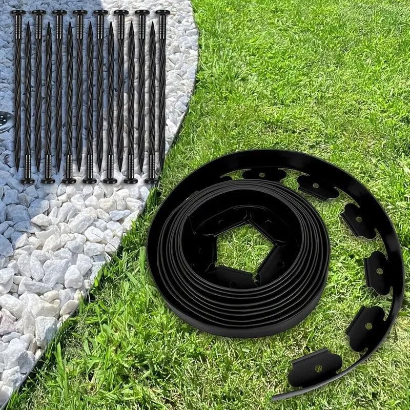 L Shaped Garden Edging Border Grass and Stone Landscape Barrier Retaining Strip - Green