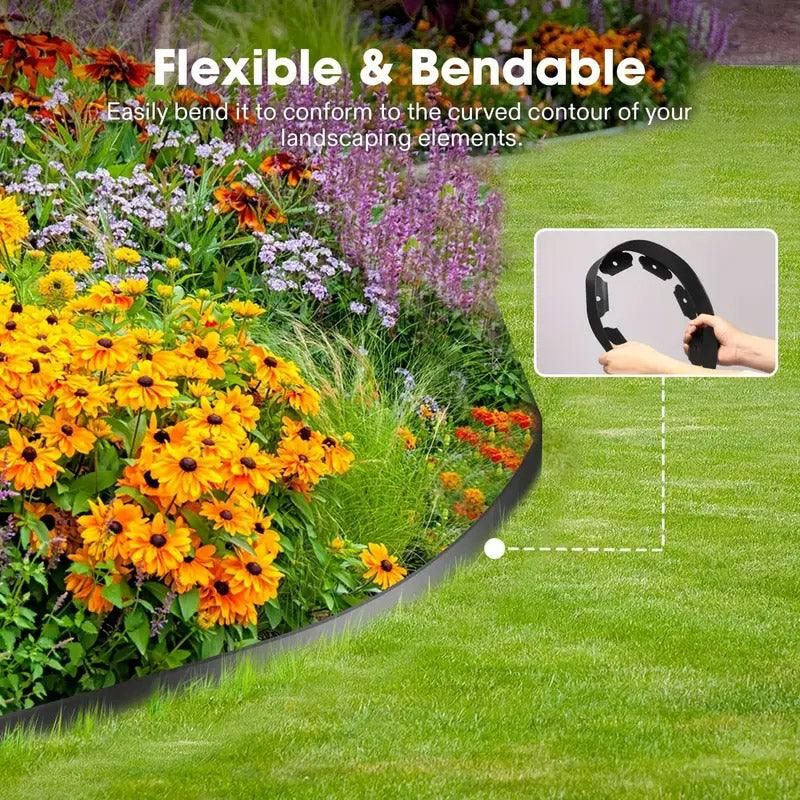 L Shaped Garden Edging Border Grass and Stone Landscape Barrier Retaining Strip - Green